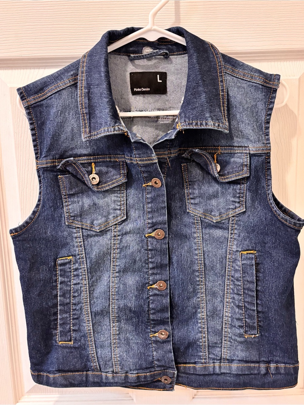 Pinko Denim Sleeveless Dark Blue Denim Vest